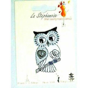 La Stephanoise Owl Applique Gray White Black 2 x 1.5 inch Craft Sewing Fabric